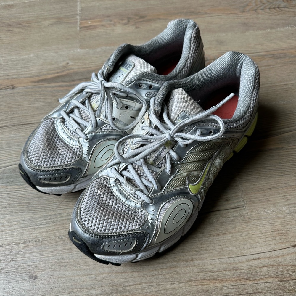 Nike Gray and Black Running Shoes with Green Accents